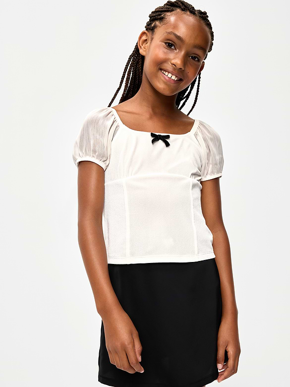 Puff-Sleeve Velvet Top for Girls