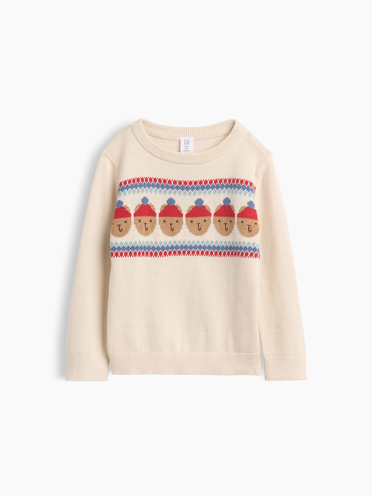Image 1 of 3, Soft cotton knit., Long sleeves with ribbed cuffs., Ribbed crewneck., Brannan Bear Fair Isle graphic at front., Ribbed hem., This product was made in a factory that invests in gender equity and women’s empowerment through RISE. Learn more at, Product #1179005