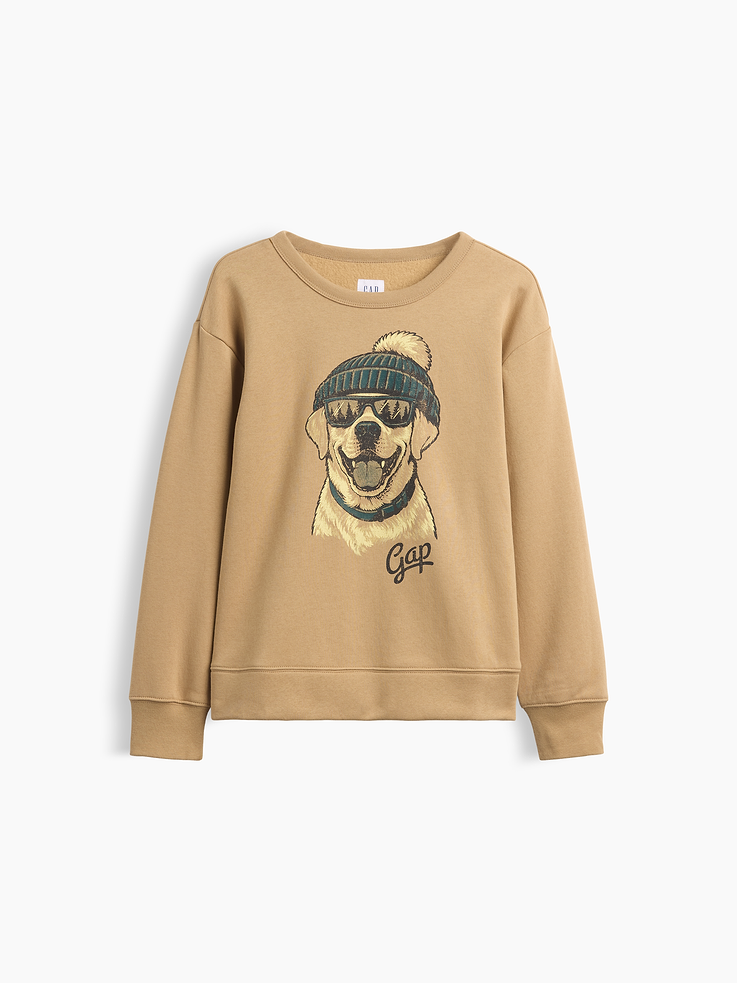 Image 1 of 3, Soft, comfy fleece., Dropped shoulder, long sleeves with banded cuffs., Crewneck., Select styles have graphic at front., Banded hem., This product was made in a factory that invests in gender equity and women’s empowerment through RISE. Learn more at, Product #1185795