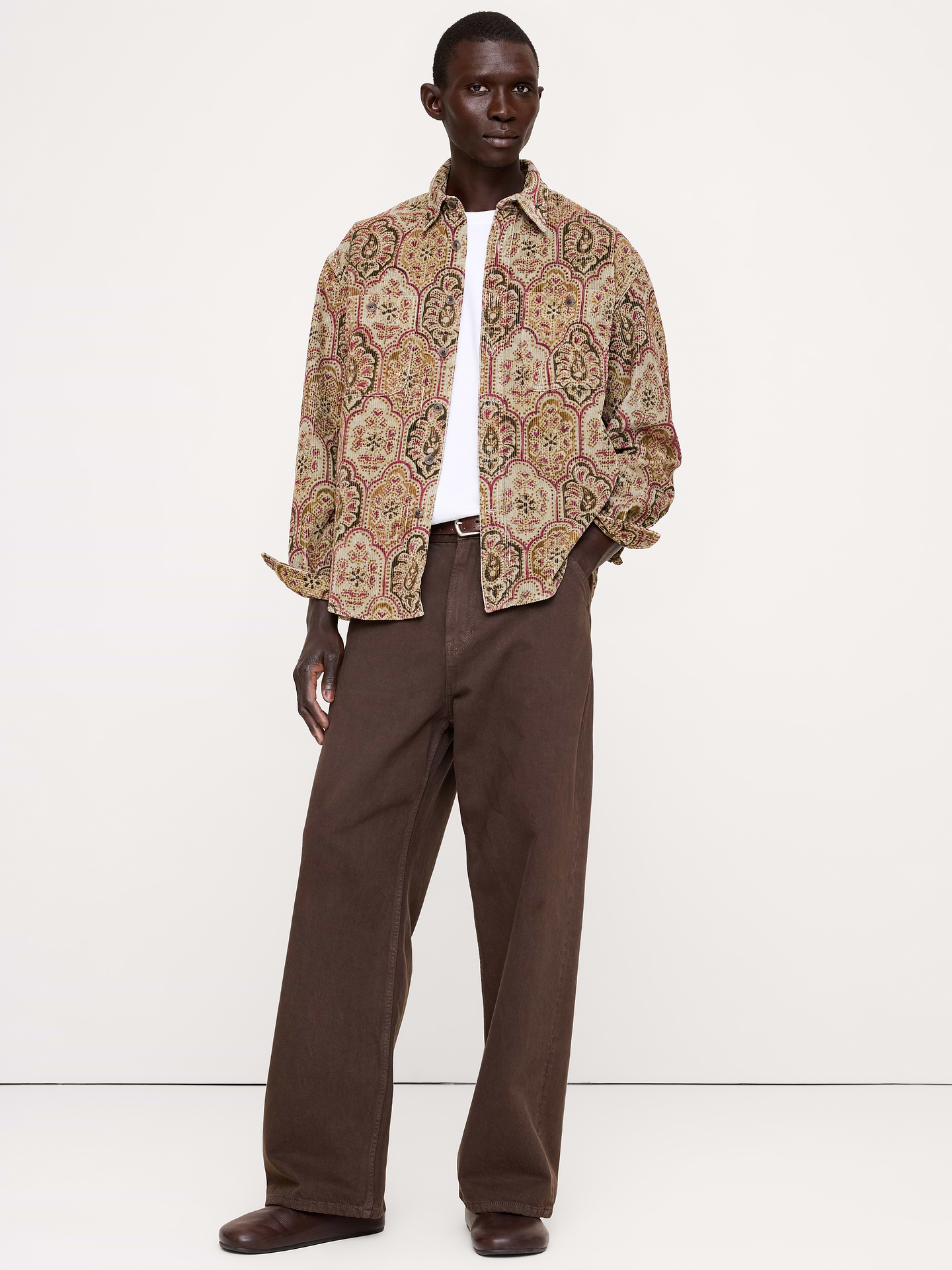 Image 1 of 4, Our warmest corduroy yet. We crafted this easy shirt with a vintage print on a wide-wale cotton fabric., Relaxed Fit: A straight & roomy fit. Dropped shoulder seam., Spread collar with button front., Chest pockets., Shirttail hem., Product #906488