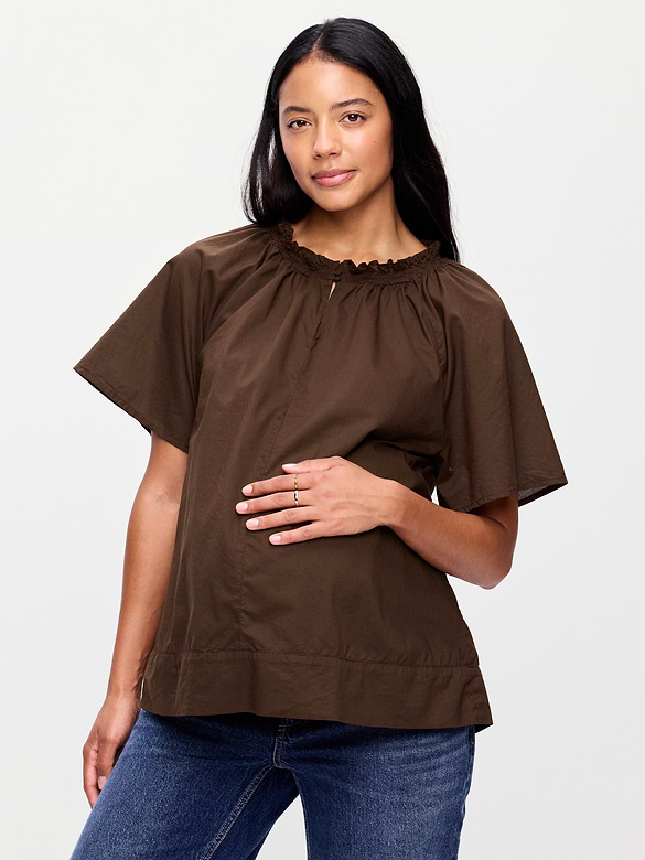 Maternity Ruffle-Collar Popover Top