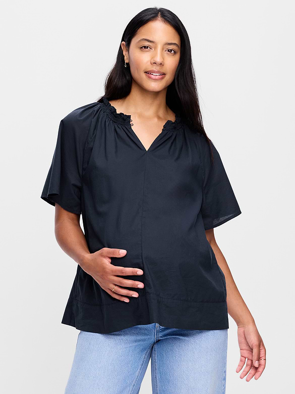 Maternity Ruffle-Collar Popover Top