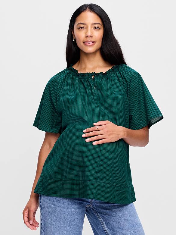 Maternity Ruffle-Collar Popover Top