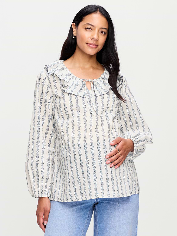 Maternity Ruffle-Collar Popover Top