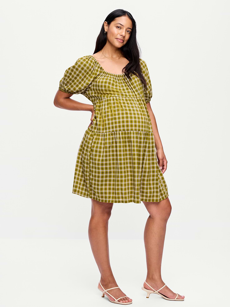 Image 1 of 2, elasticized scoop neckline, short blouson sleeves with elastic cuffs, tiered skirt, Product #915833