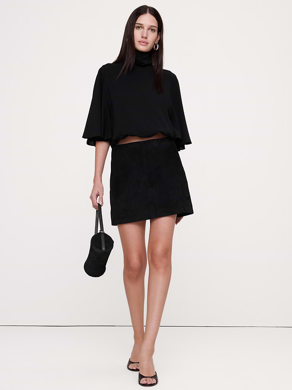 Georgette Ruched Mock-Neck Cropped Top