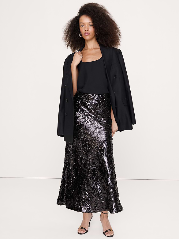 Bias-Cut Sequin Maxi Skirt