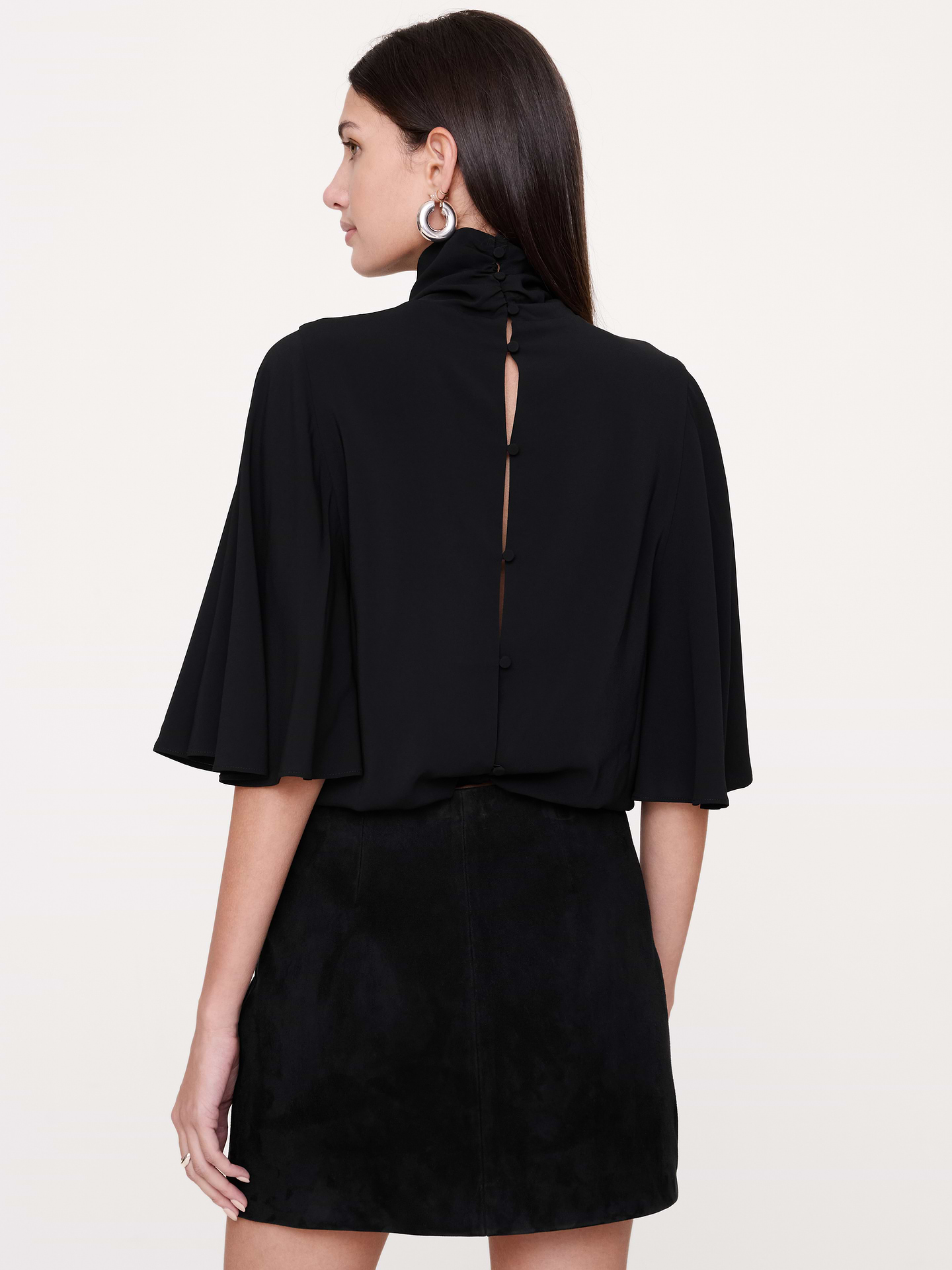Image 2 of 6, Georgette Ruched Mock-Neck Cropped Top