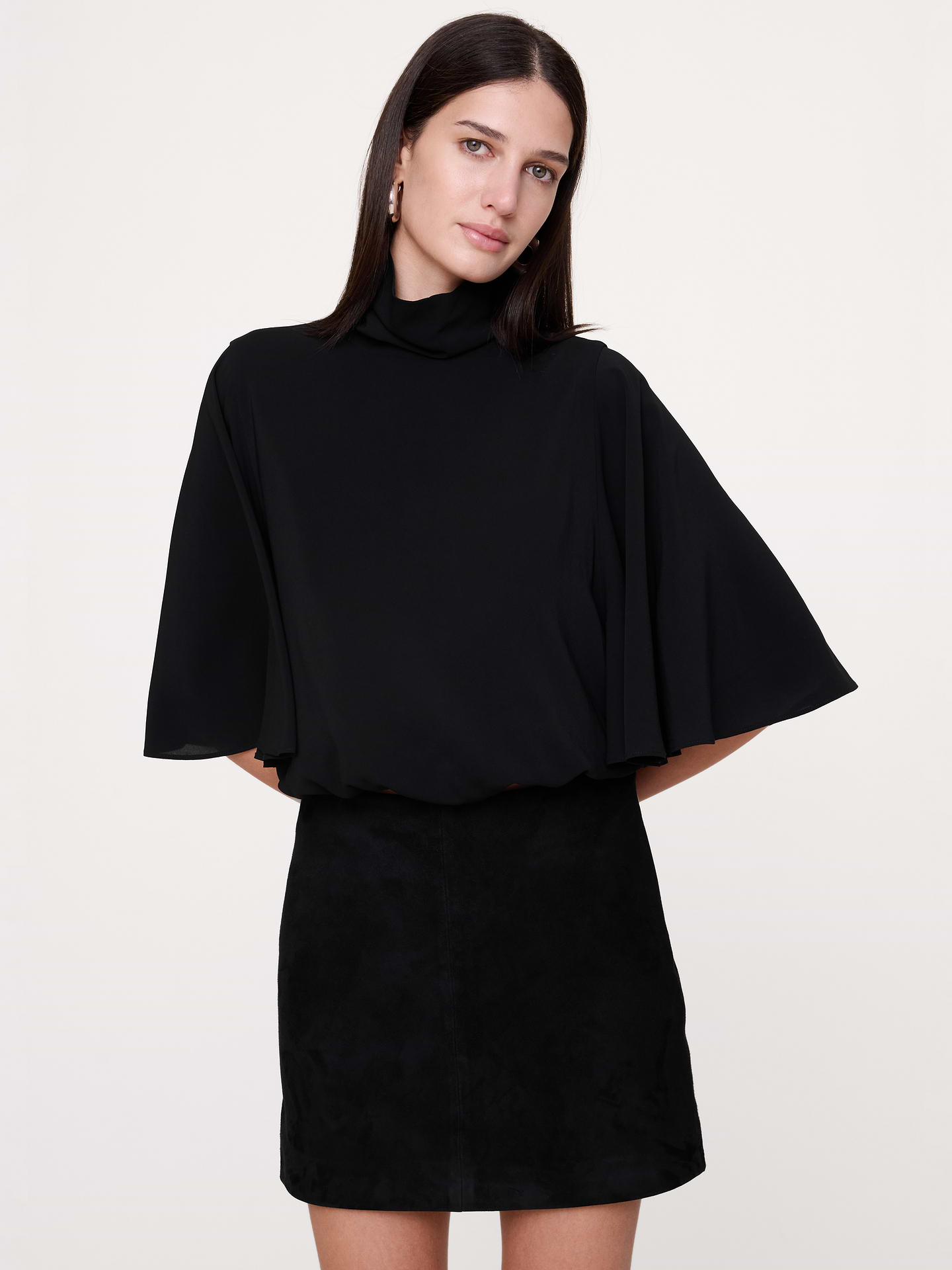 Image 3 of 6, Georgette Ruched Mock-Neck Cropped Top