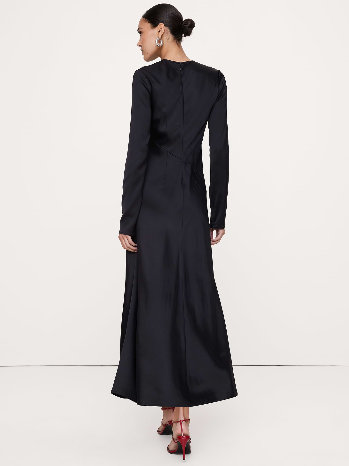 Image 3 of 8, Bias-Cut Stretch-Satin Maxi Dress with Slit