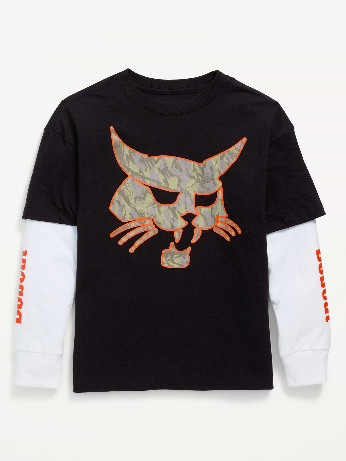 Image 1 of 1, crew neck, short sleeves, attached long sleeves, licensed graphic, ©2026 Bobcat Company. All rights reserved., Product #1199620