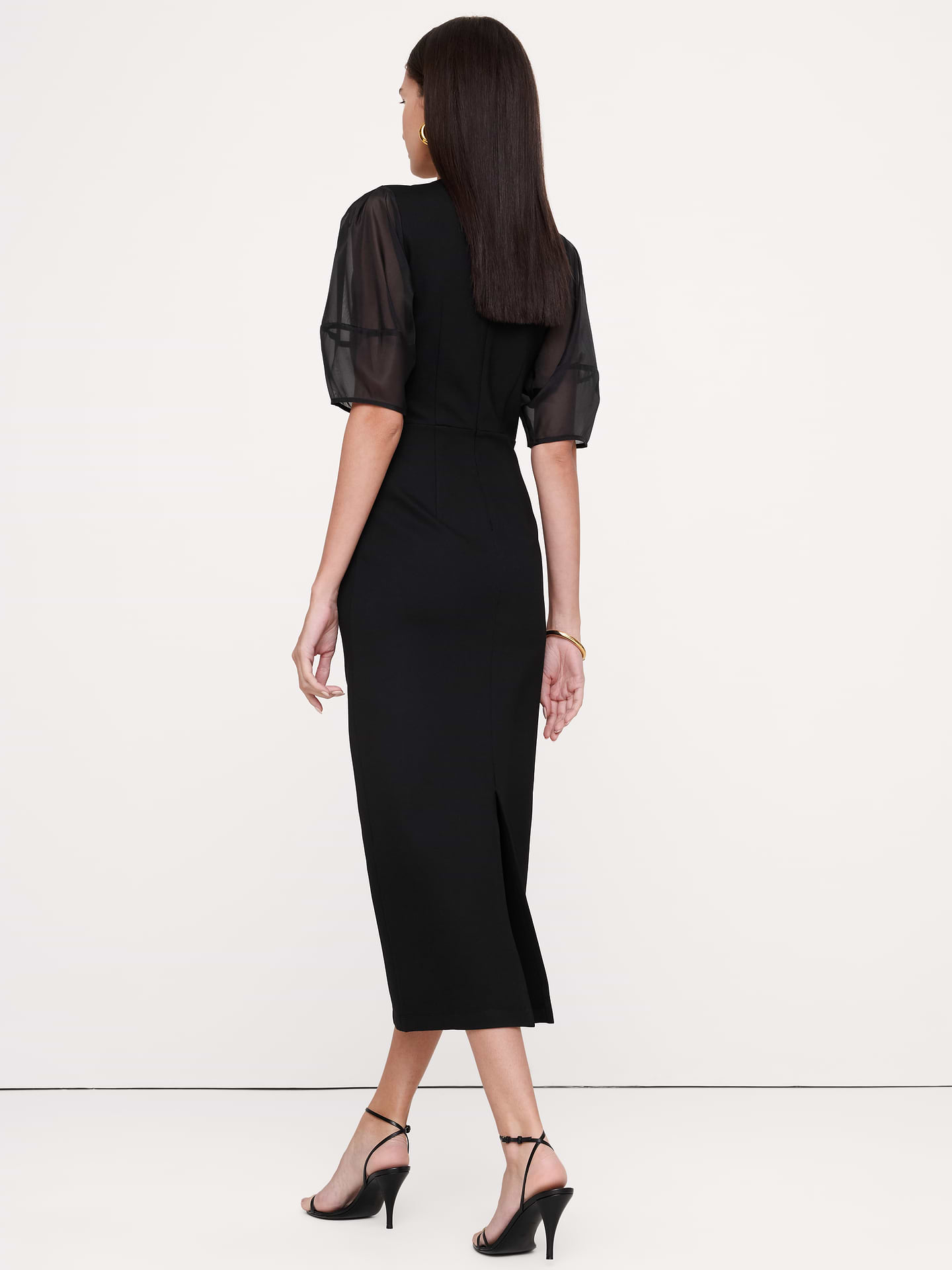 Image 2 of 3, Ponte + Organza Puff-Sleeve Maxi Dress