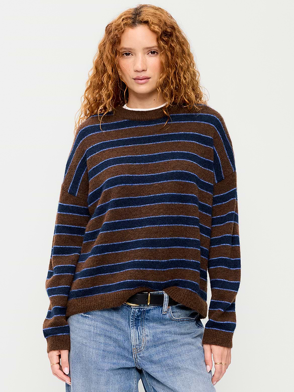 Loose Wool-Blend Crew-Neck Sweater