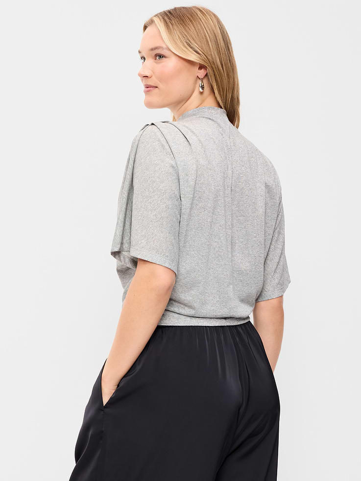 Image 7 of 7, High-Neck Flutter-Sleeve Top