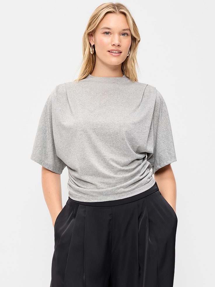 Image 6 of 7, High-Neck Flutter-Sleeve Top