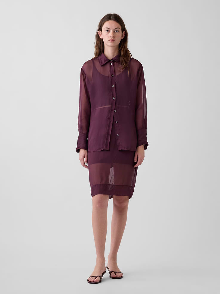 Image 5 of 6, Sheer Organza Knee-Length Skirt