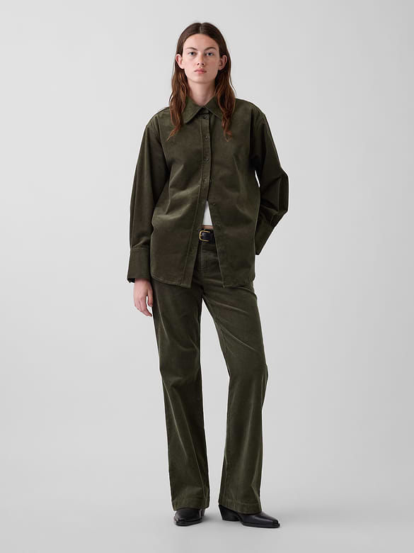 Mid Rise Corduroy Relaxed Flare Pants