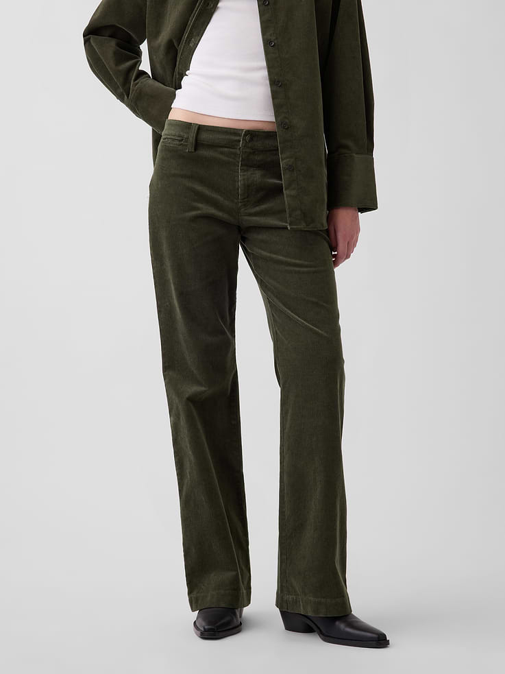 Image 2 de 8, Pantalon décontracté évasé en velours côtelé à taille mi-basse