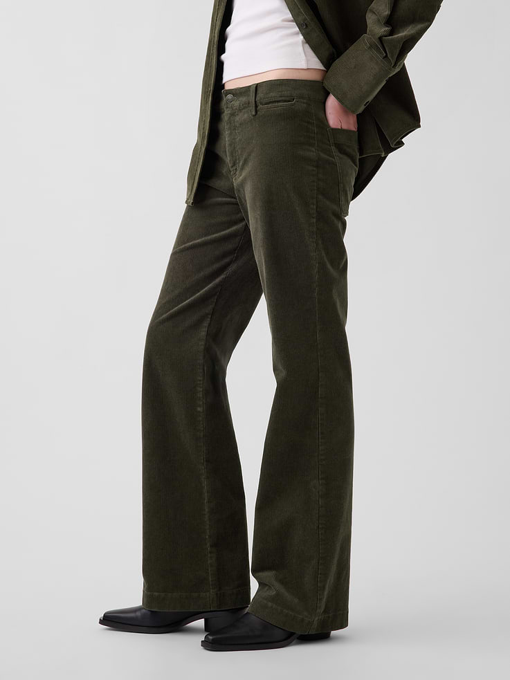 Image 3 de 8, Pantalon décontracté évasé en velours côtelé à taille mi-basse