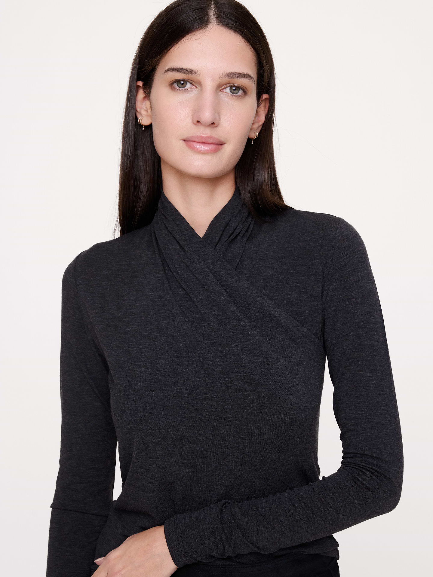 Image 3 of 3, Luxe Wool-Blend Wrap-Neck Top