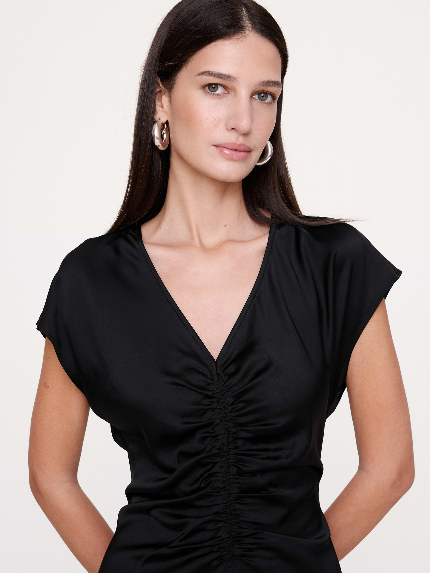 Image 4 of 4, Stretch-Satin Ruched Midi Dress