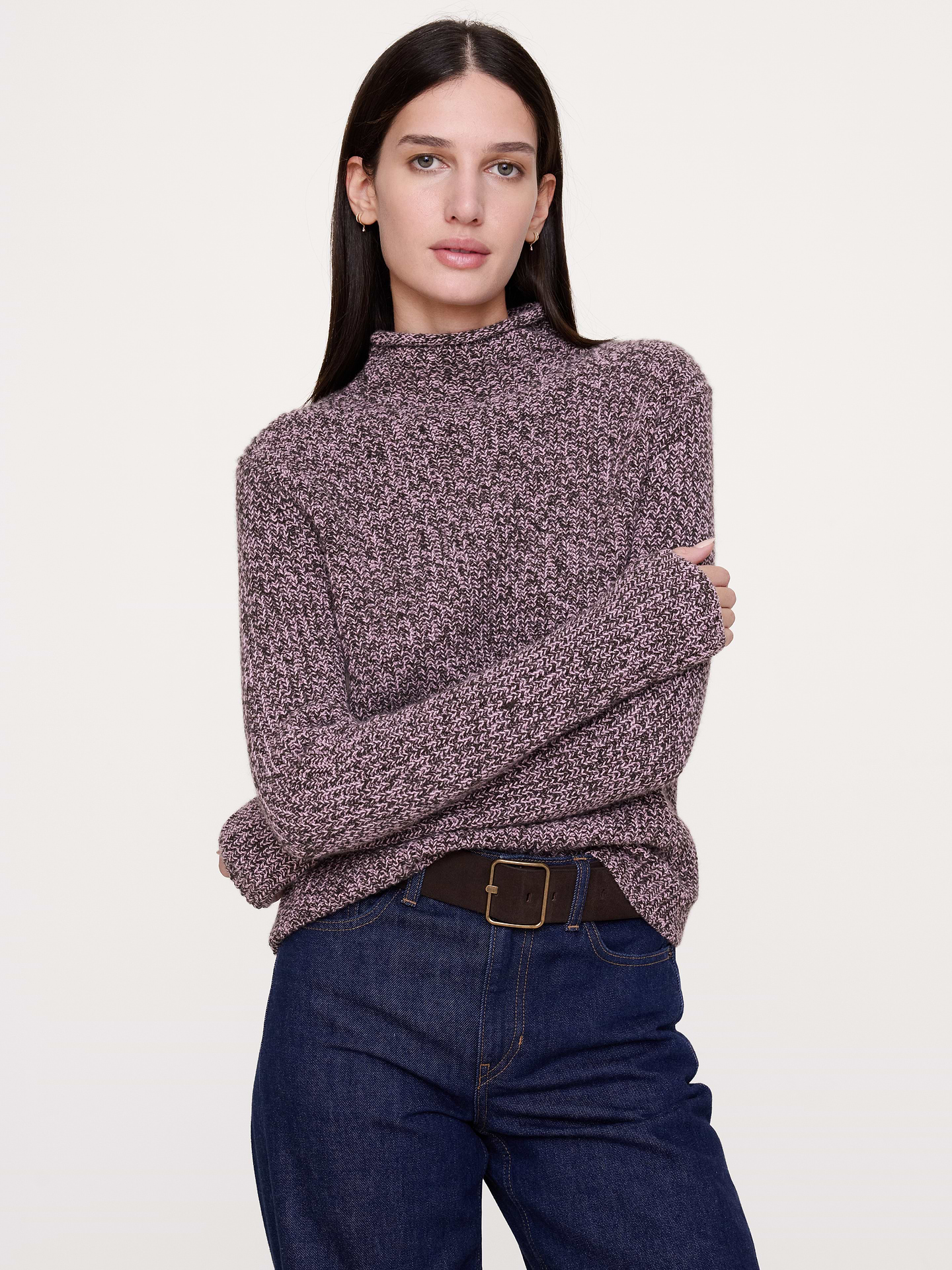 Image 1 of 3, Cozy up to this classic sweater. It's got Merino wool for warmth and cotton for breathability. Bonus: makes a great gift (even to yourself!), Fitted: Slim. Sits close to the body. Extra-long sleeves., Roll funnel neck., Straight hem., Product #1195897