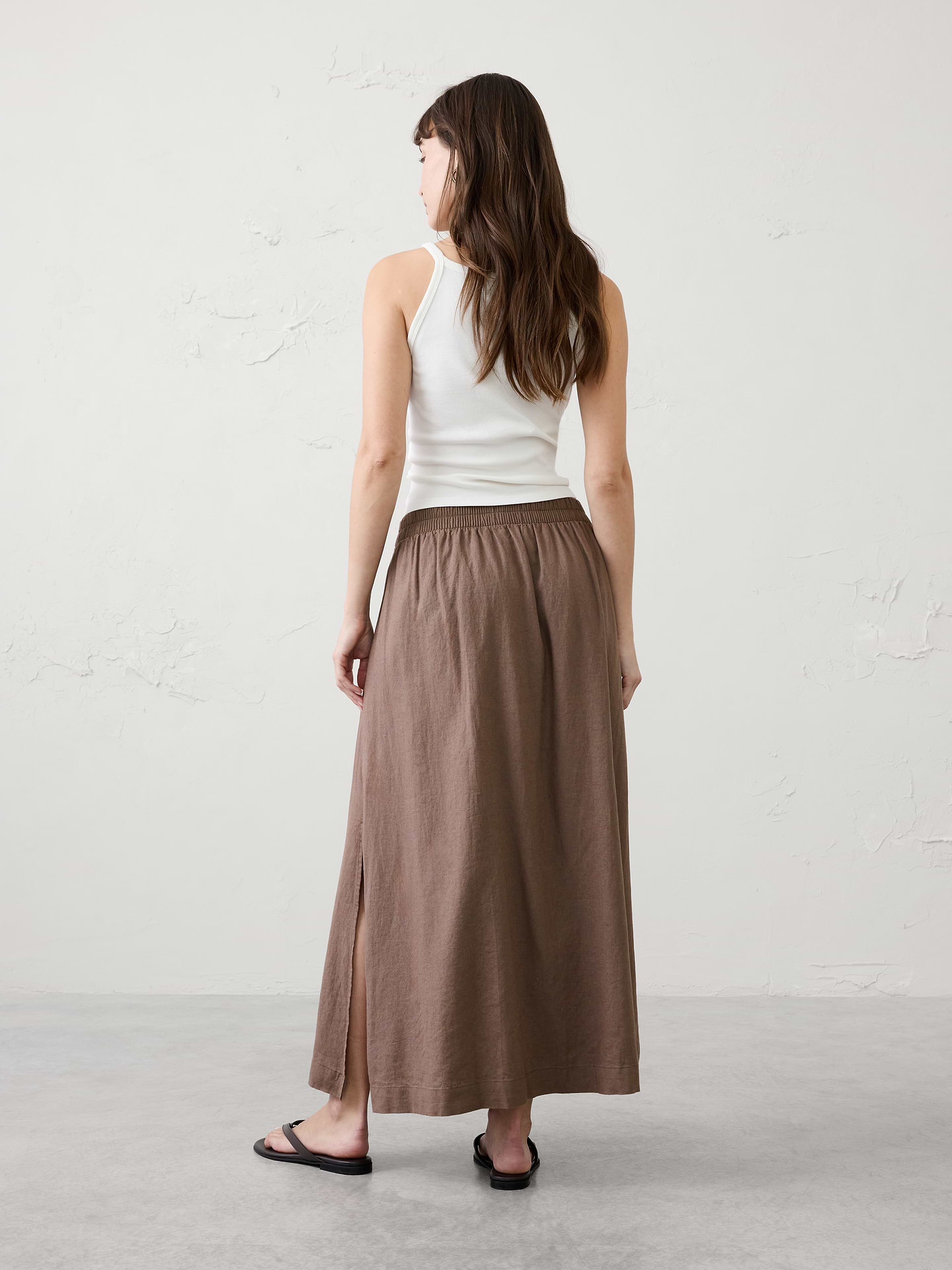 Image 2 of 4, Linen-Blend Midi Skirt