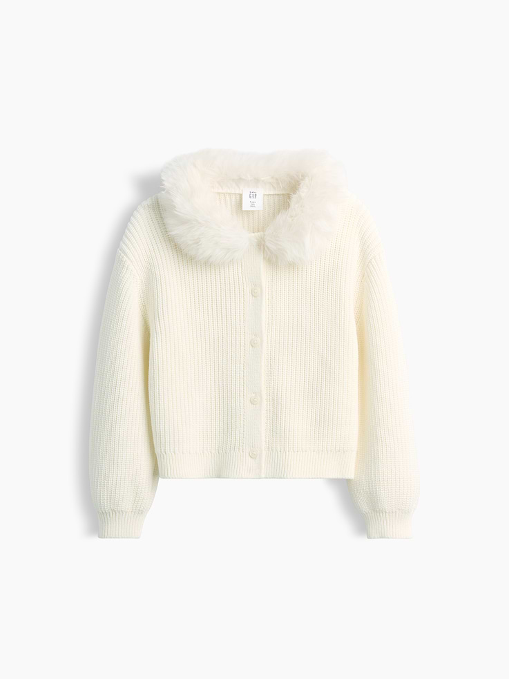 Image 2 of 4, Baby & Toddler Faux Fur Collar Cardigan Sweater