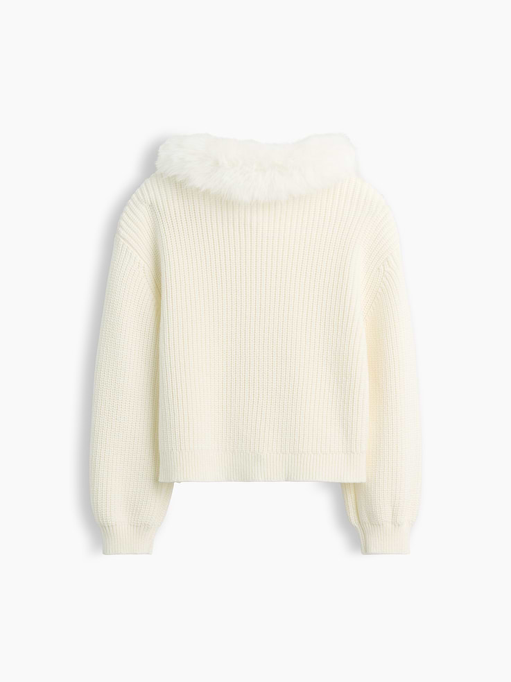 Image 3 of 4, Baby & Toddler Faux Fur Collar Cardigan Sweater