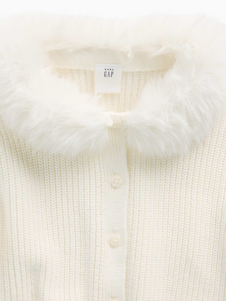 Image 4 of 4, Baby & Toddler Faux Fur Collar Cardigan Sweater