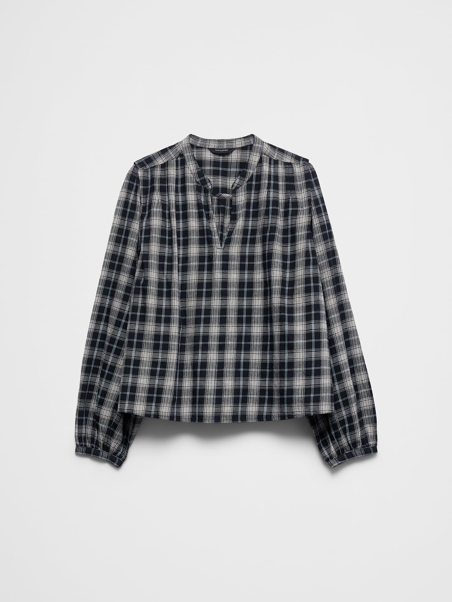 Image 4 of 4, Flannel Pleated-Shoulder Blouse