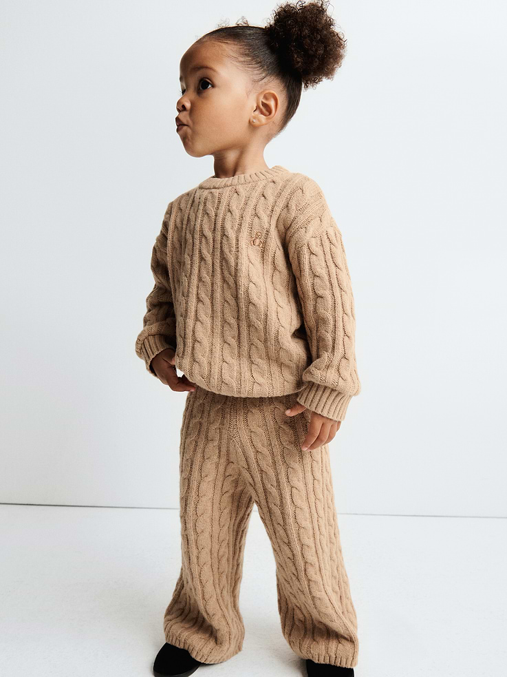Image 5 of 5, Baby & Toddler CashSoft Cable-Knit Wide-Leg Pants
