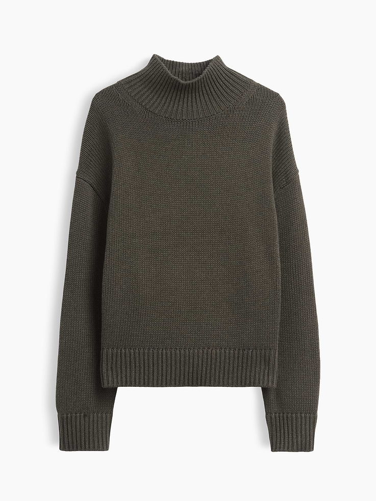 Image 5 of 5, 100% Cotton Oversized Mockneck Sweater