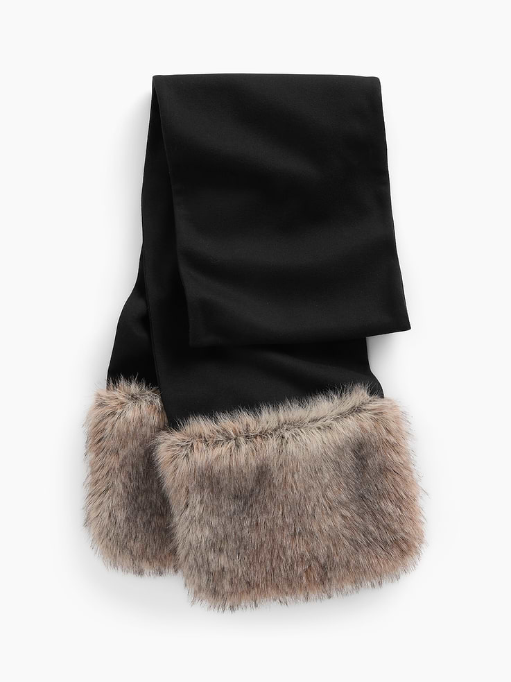Image 1 of 3, Soft, bonded fabric scarf with faux fur trim at ends., Faux fur made with 100% recycled polyester. Compared to virgin materials, using recycled materials helps reduce resource use and waste., This product was made in a factory that invests in gender equity and women’s empowerment through RISE. Learn more at gapinc.com/equity ., Product #1186584