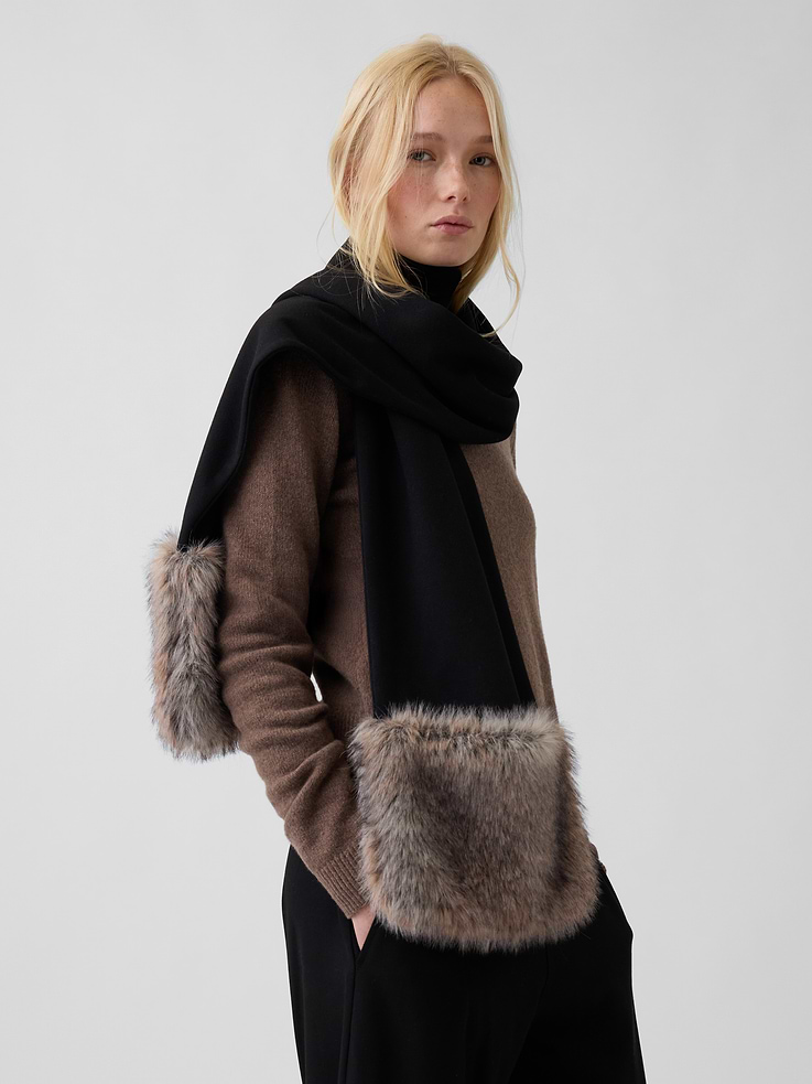 Image 2 of 3, Faux Fur Trim Scarf