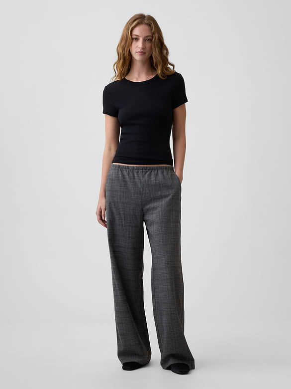 Mid Rise Brushed Twill Pull-On Wide-Leg Pants