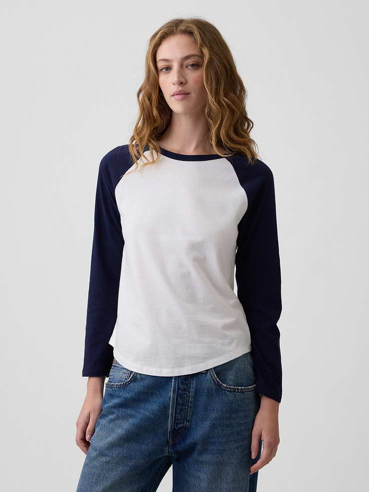 Image 1 of 5, Soft jersey knit., Colorblocking at bracelet-length raglan sleeves., Crewneck., Curved hem., Product #1199877