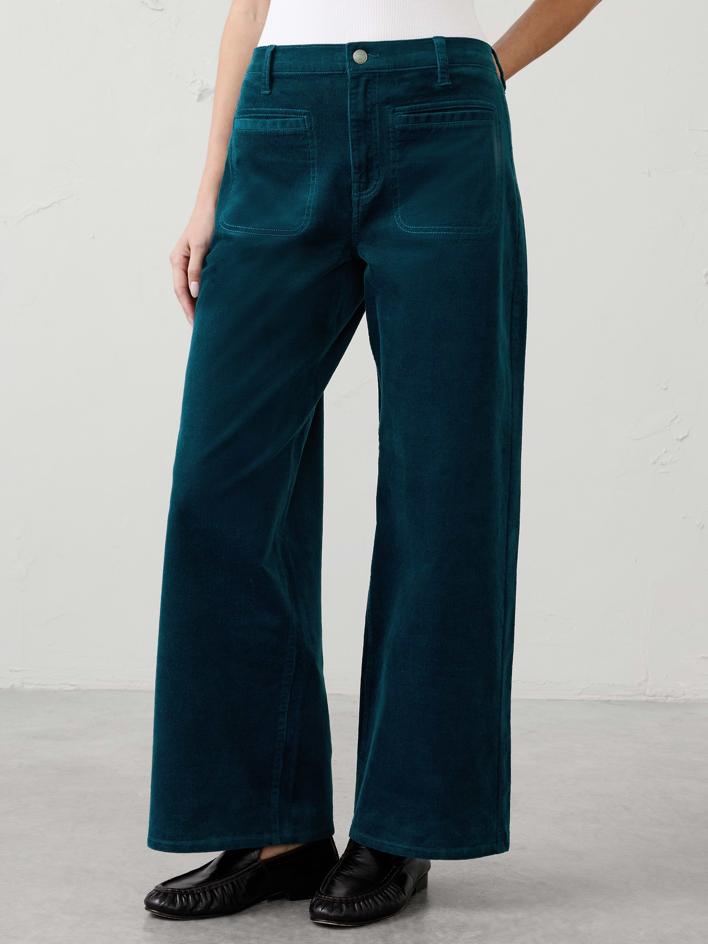 Image 3 of 7, Wide-Leg High-Rise Corduroy Patch Pocket Pant