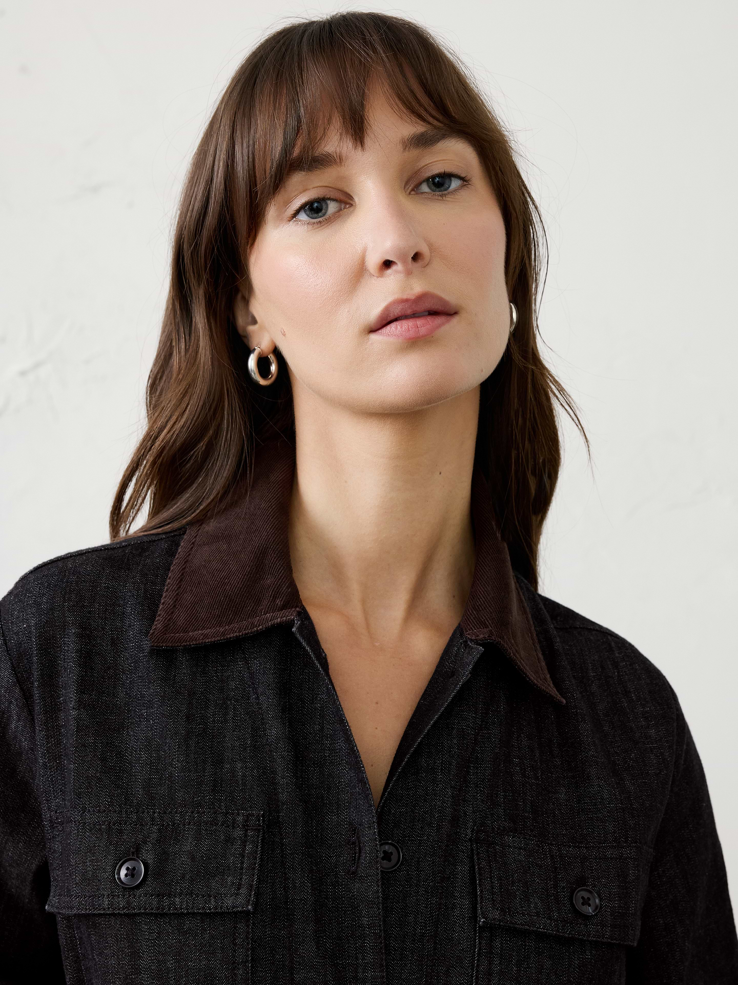 Image 3 of 4, Contrast-Collar Utility Midi Shirtdress