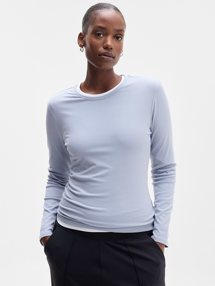 Image 1 of 5, FOR: Your workday commute and weekend travels, from meetings to meetups, FEEL: Silky-soft, premium modal with subtle rib texture, FAVE: A wardrobe essential that forever matches your favorite bottoms, Product #1176001