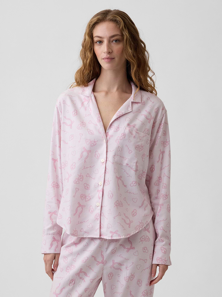 Image 1 of 4, Smooth flannel sleep shirt., Long sleeves with button cuffs., Spread collar, button front., Patch pocket at chest., Curved hem., Select styles have allover print or plaid., Shop matching PJs for all., Product #1184084