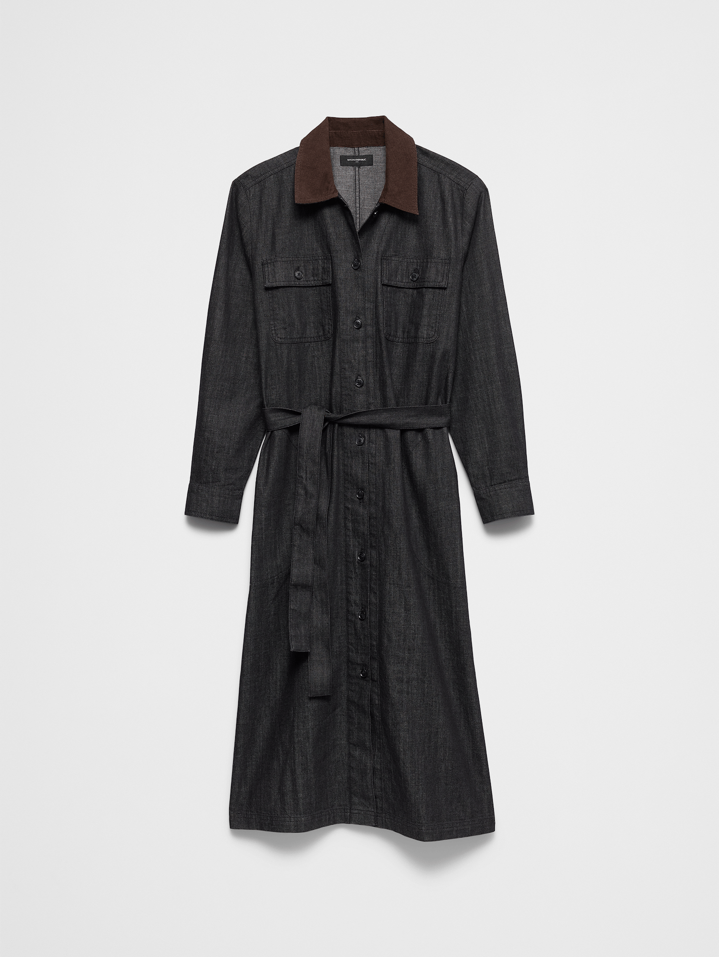 Image 4 of 4, Contrast-Collar Utility Midi Shirtdress