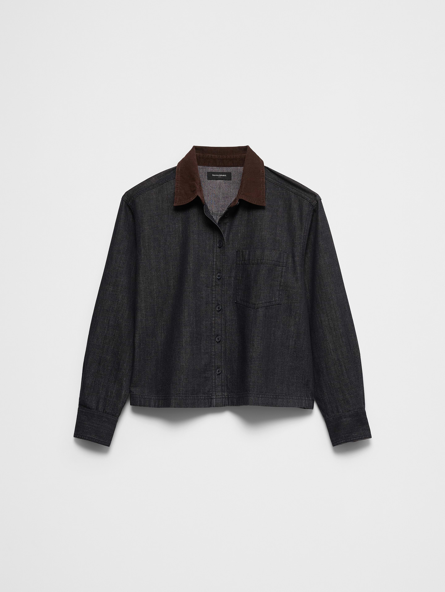 Image 4 of 4, Contrast-Collar Cropped Shirt