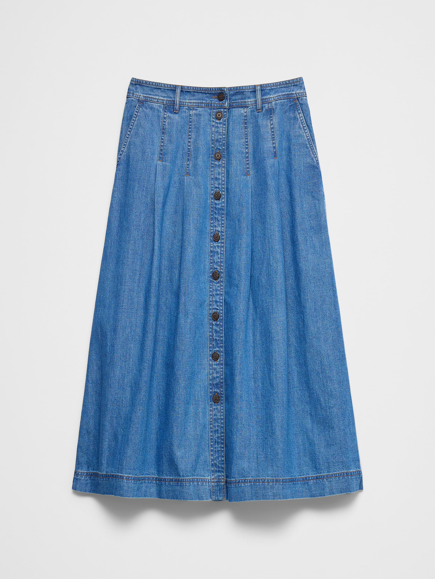 Image 4 of 4, Denim Button-Front Midi Skirt