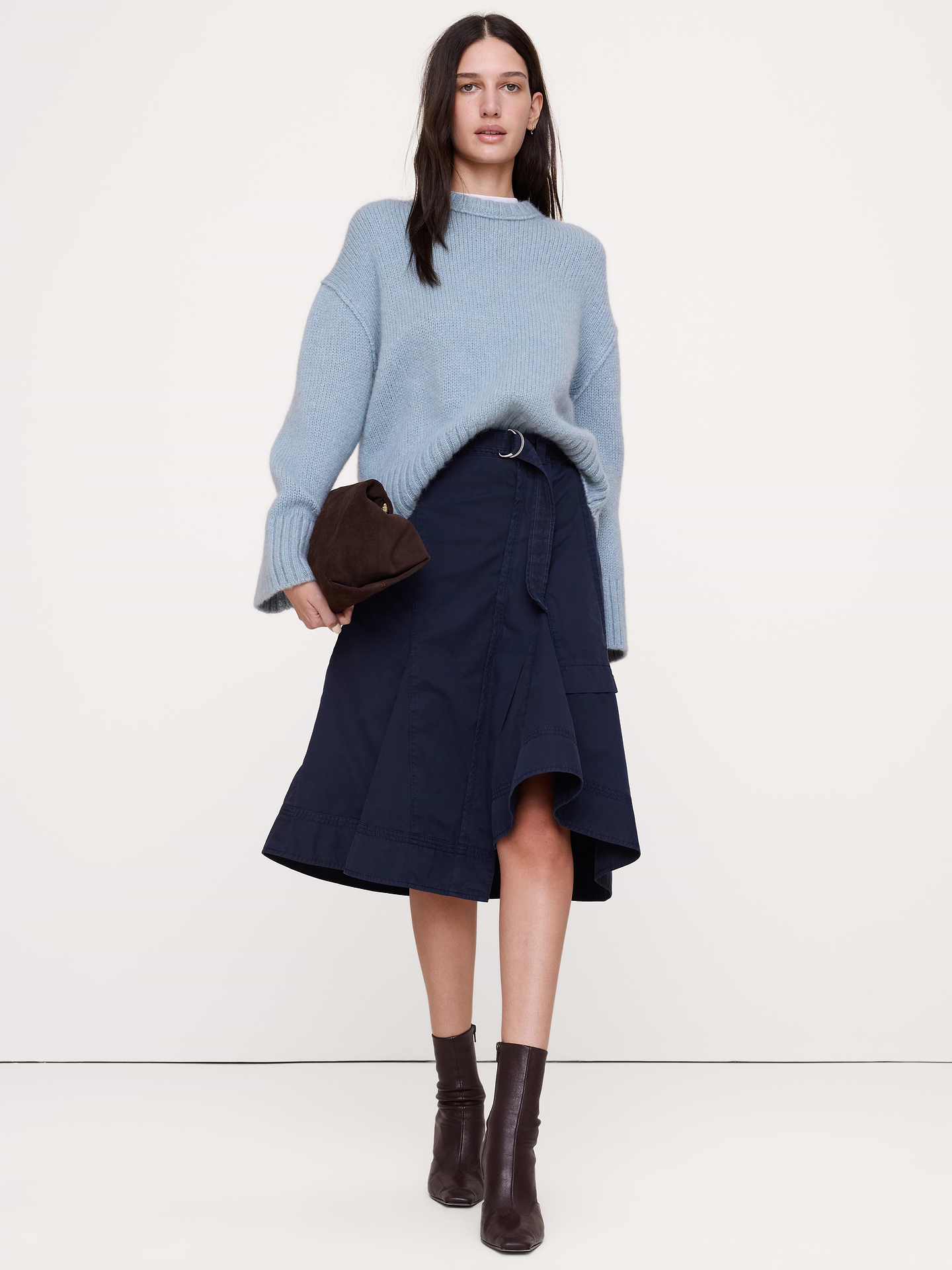 Image 1 of 3, Cut to flatter, we crafted this asymmetrical wrap midi skirt from our all-season cotton twill, garment-dyed for softness and already lived-in color., A-Line fit: High rise. Fitted waist with a flare silhouette., Adjustable slider belt., Unlined., Product #1182127