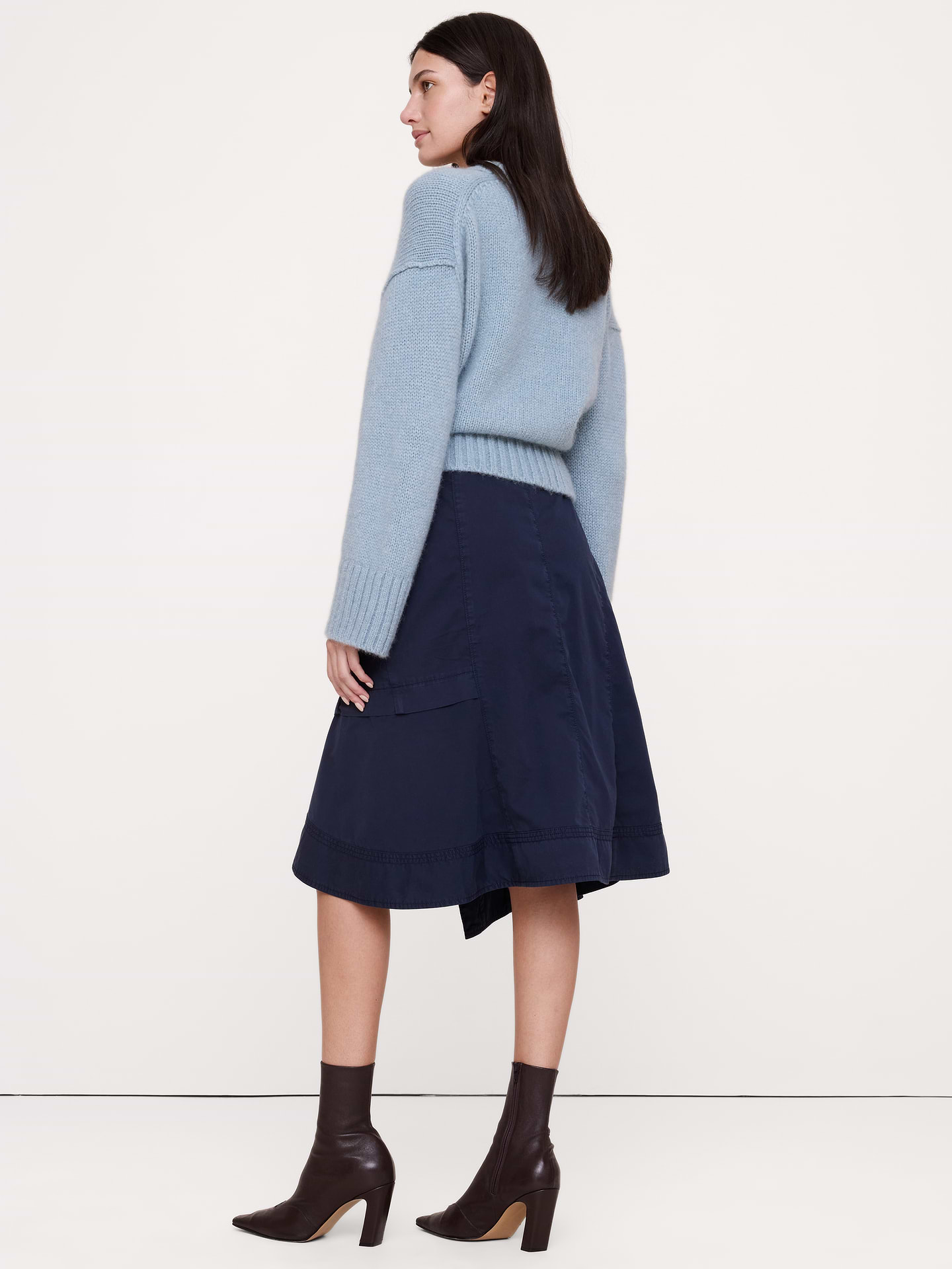 Image 2 of 3, Asymmetric Cotton-Twill Belted Midi Skirt