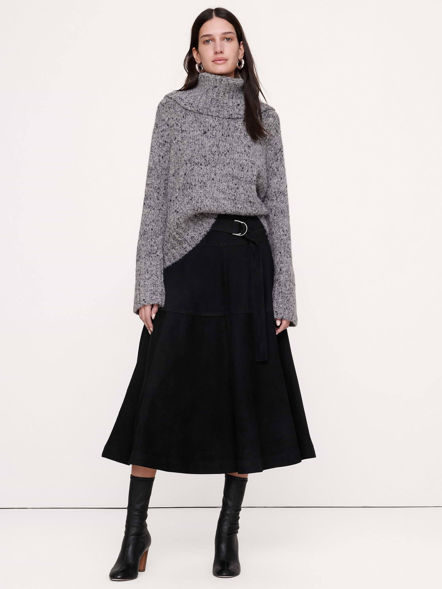 Image 1 of 4, Inspired by the traditional Donegal yarns of Ireland, this roomy sweater uses a blend of alpaca, wool, and cotton to create a cozy layering piece to last for seasons to come., Ultra-Oversized Fit: Lots of room through chest, shoulders, and waist. Dropped shoulder seam., Wide turtleneck., Straight hem., Product #1184676