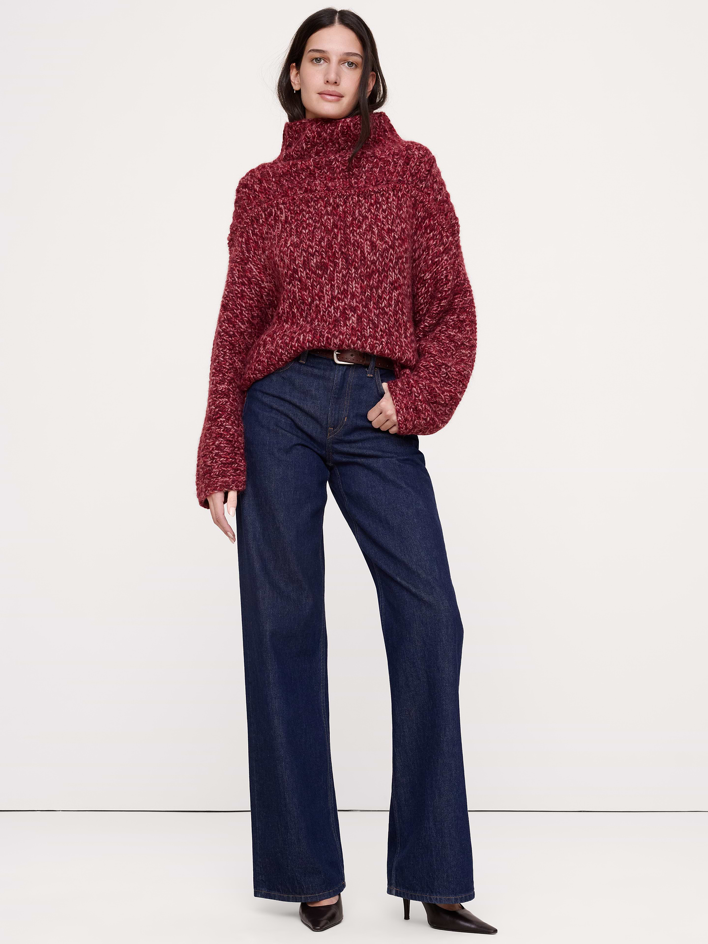 Image 1 of 1, So cozy, so warm, we love this sweater and its richly colored yarn. Plus, it uses a blend of alpaca and wool for a slightly fuzzy feel., Oversized Fit: Extra room through chest, shoulders, and waist. Dropped shoulder seam., Funnel neck., Straight hem., Product #1184648
