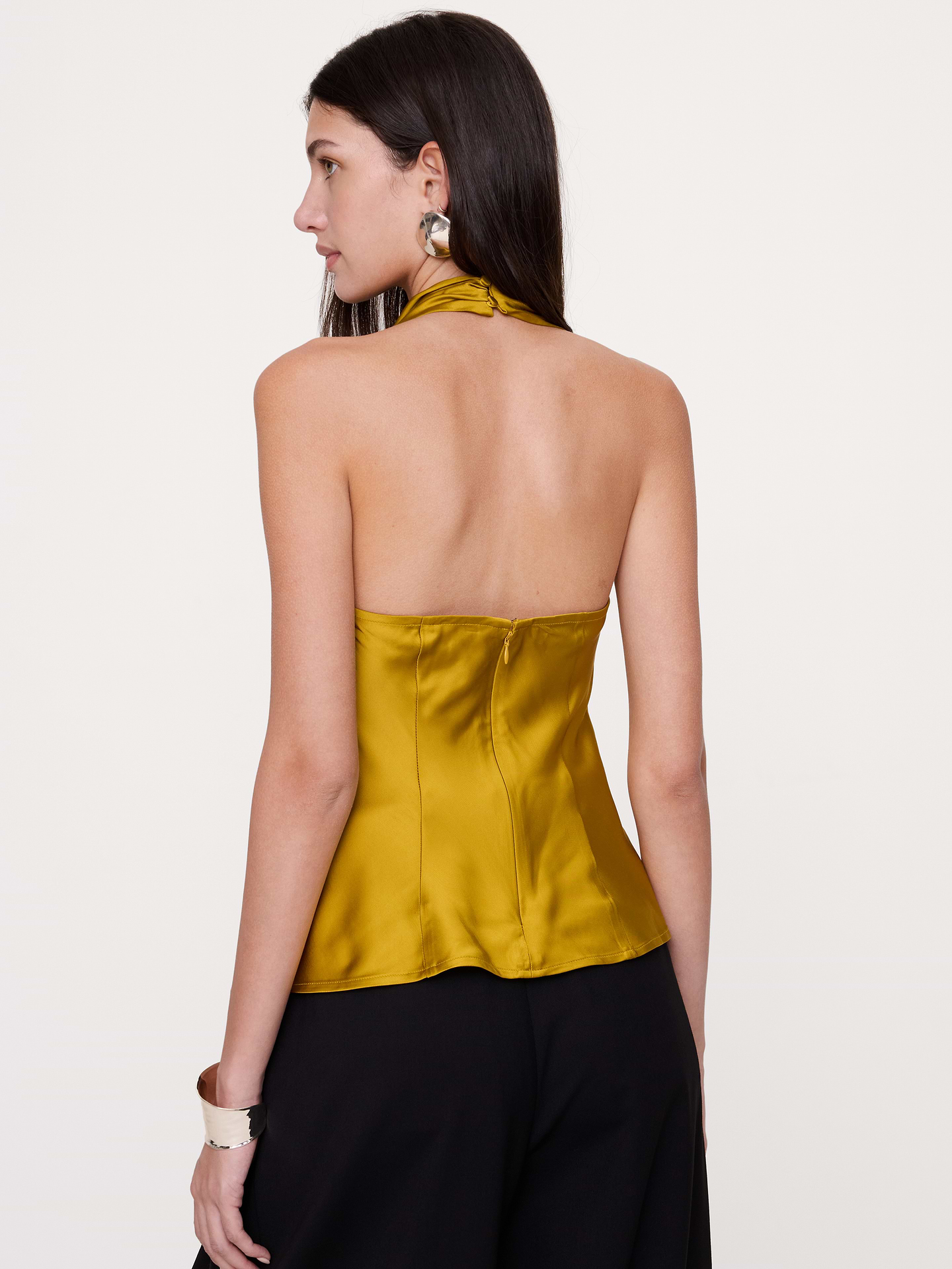 Image 2 of 8, Stretch-Satin Cowl-Neck Halter Top