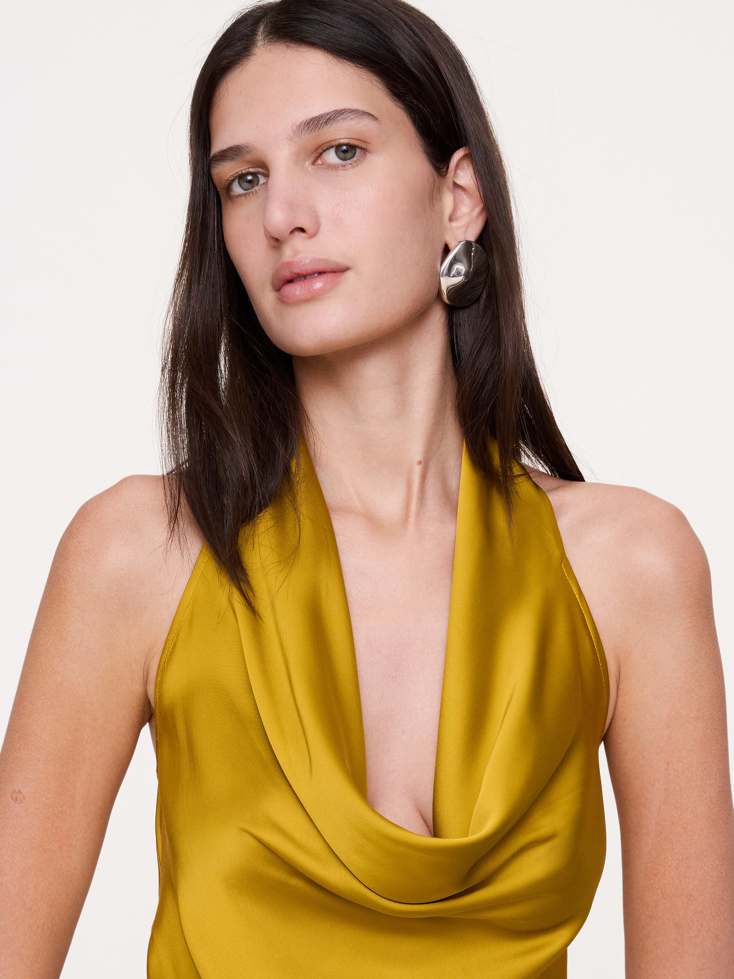 Image 3 of 8, Stretch-Satin Cowl-Neck Halter Top